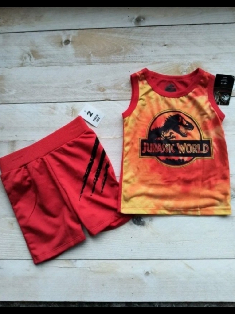 Jurassic Park Baby Boys Red Tank Top And Shorts Pajama Set 2 Piece Size 3T